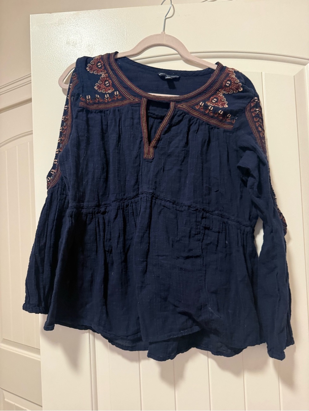 American Eagle Outfitters Navy Embroidered Boho Tunic